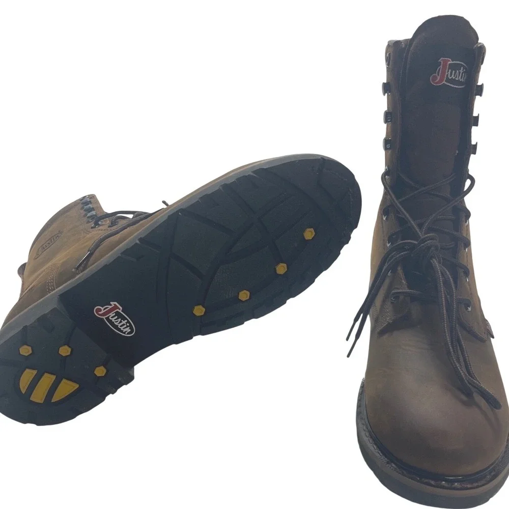 Justin Mens SE960 Waterproof Leather Work Boots Brown Soft Toe EH‎ SR Size 11.5D